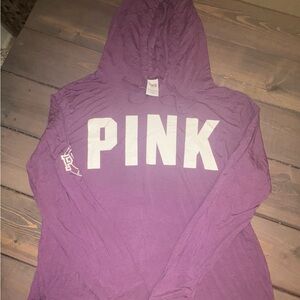 Victoria's Secret PINK Purple Hoodie with White Lettering- L- Campus Tee